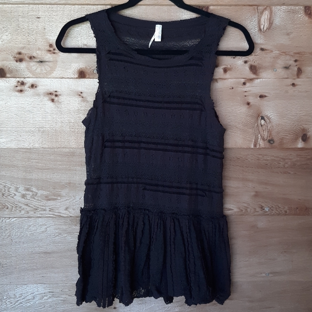 Free People Intimates Black Lace Peplum Top XSmall
